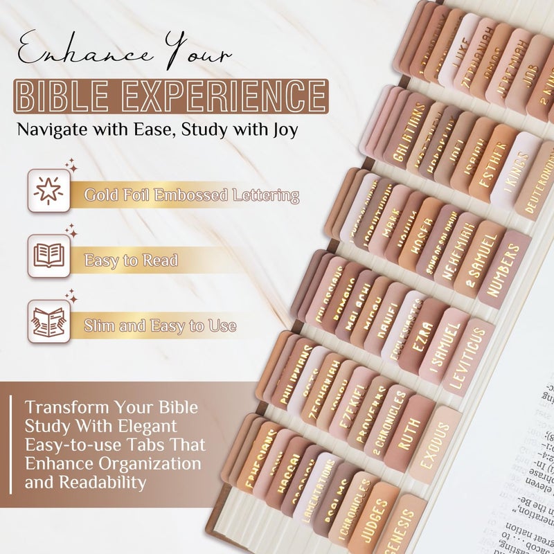 Uzriyl Laminated Bible Tabs, Bible Study Supplies, Large Print Bible Book Tabs for Women and Men, (Gold Foil Embossed Lettering) Bible Labels Index Tabs, Bible Accessories for Easy Navigation (Amber Brown) - Image 2